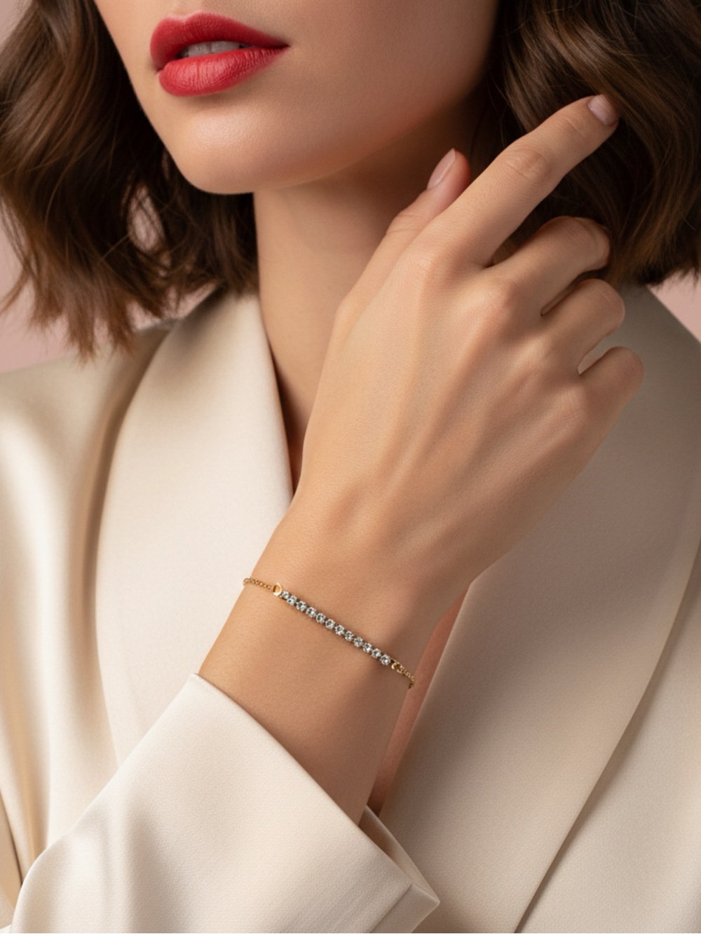 Gold Plated Bar Bracelet with Clear Crystals